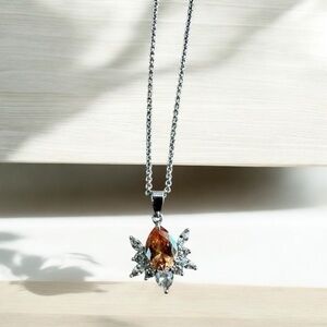 Bomb Party BP Smoky Topaz and CZ Necklace - Rhodium Plated